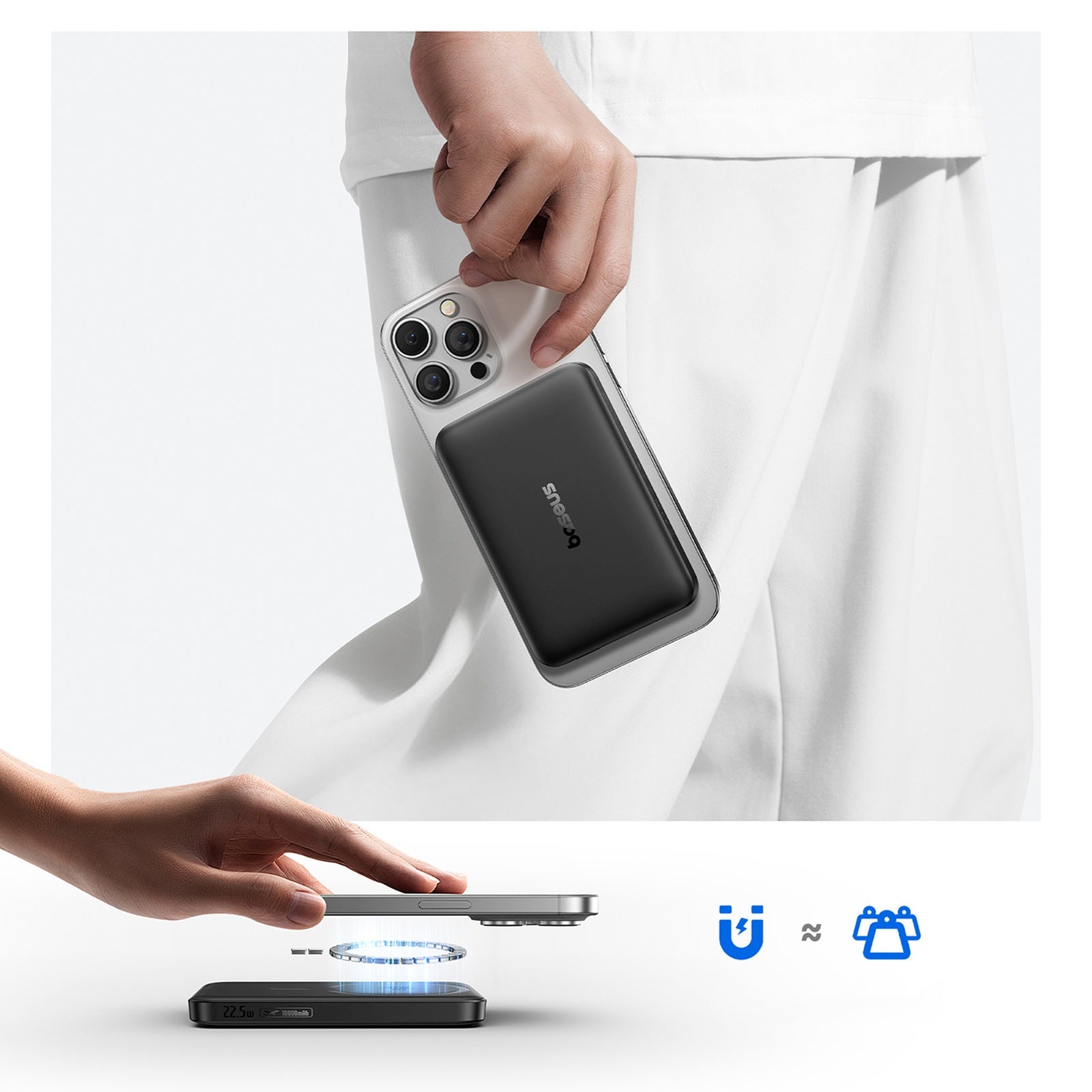 Magnetic power bank 10000mAh 22.5W EnerFill FM12 with USB-C MagSafe Qi2 cable - black - Carlat