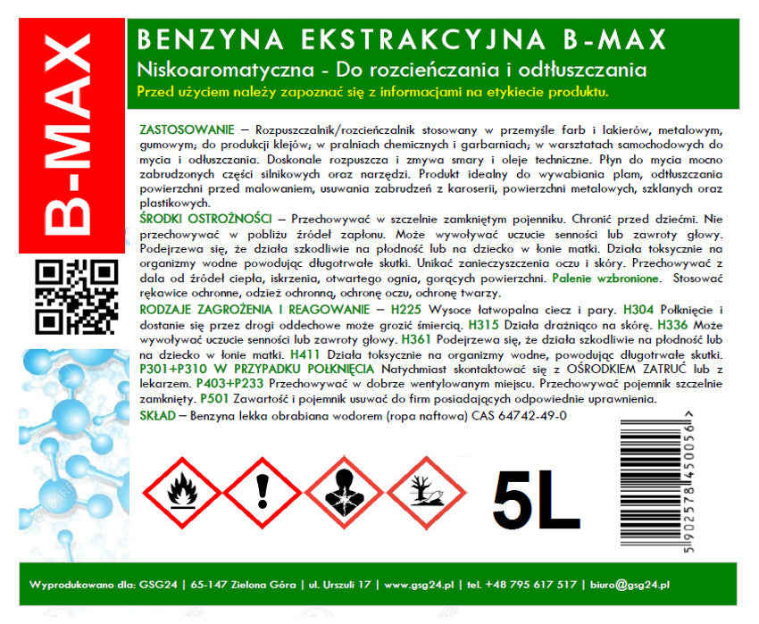 Manufacturing – Benzyna ekstrakcyjna bezwonna B-MAX 5L - Carlat
