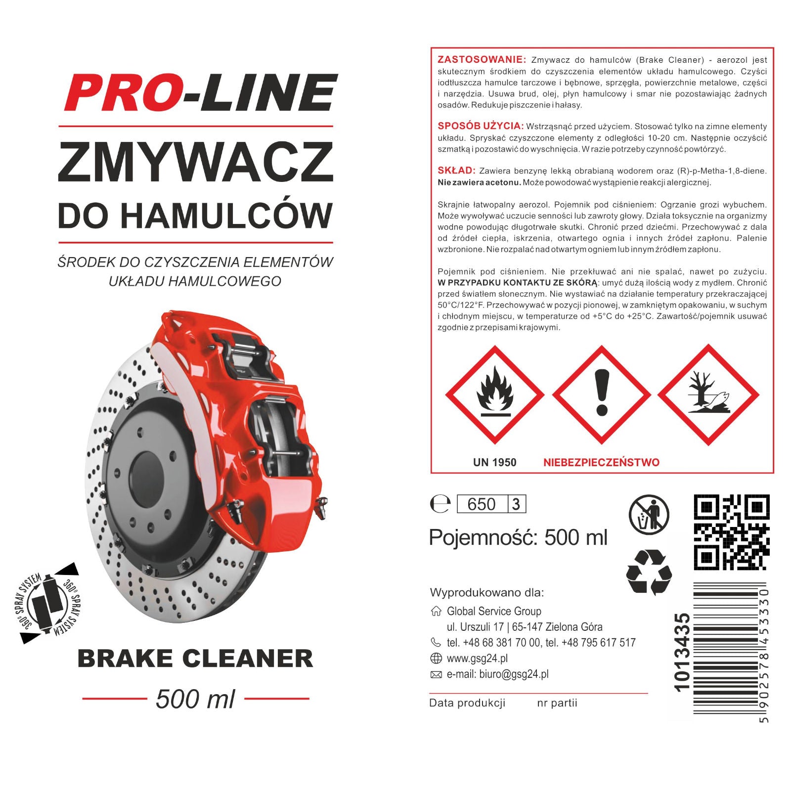 Manufacturing – Brake and braking system cleaner PRO-LINE spray 500 - Carlat