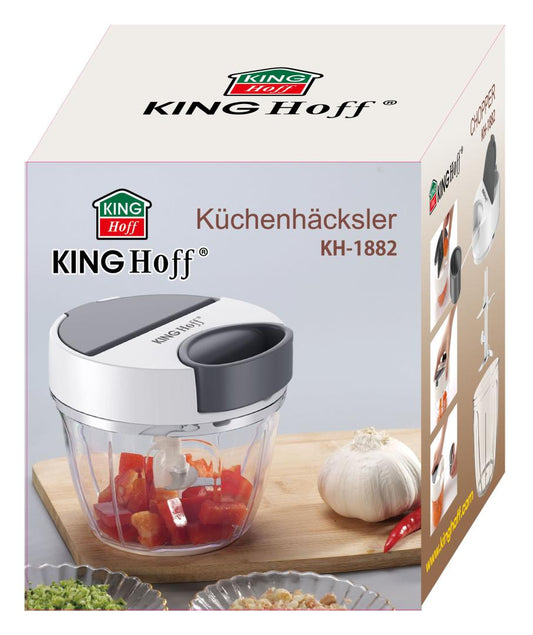 Mechanically driven kitchen food processor, white with gray accents, 12.5 cm in diameter, 900 ml capacity, Kinghoff, KH-1882 - Carlat