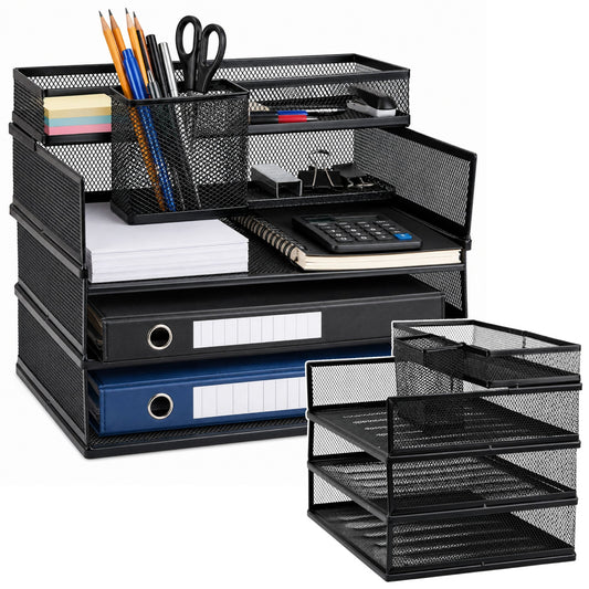 Metal Multi-Tier Organizer with Shelves for Documents and Accessories, Black - Carlat
