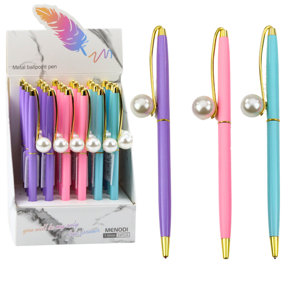 Metal Retractable Ballpoint Pen, Pearl Blue, 1.0mm Ink, Assorted Colors - Carlat