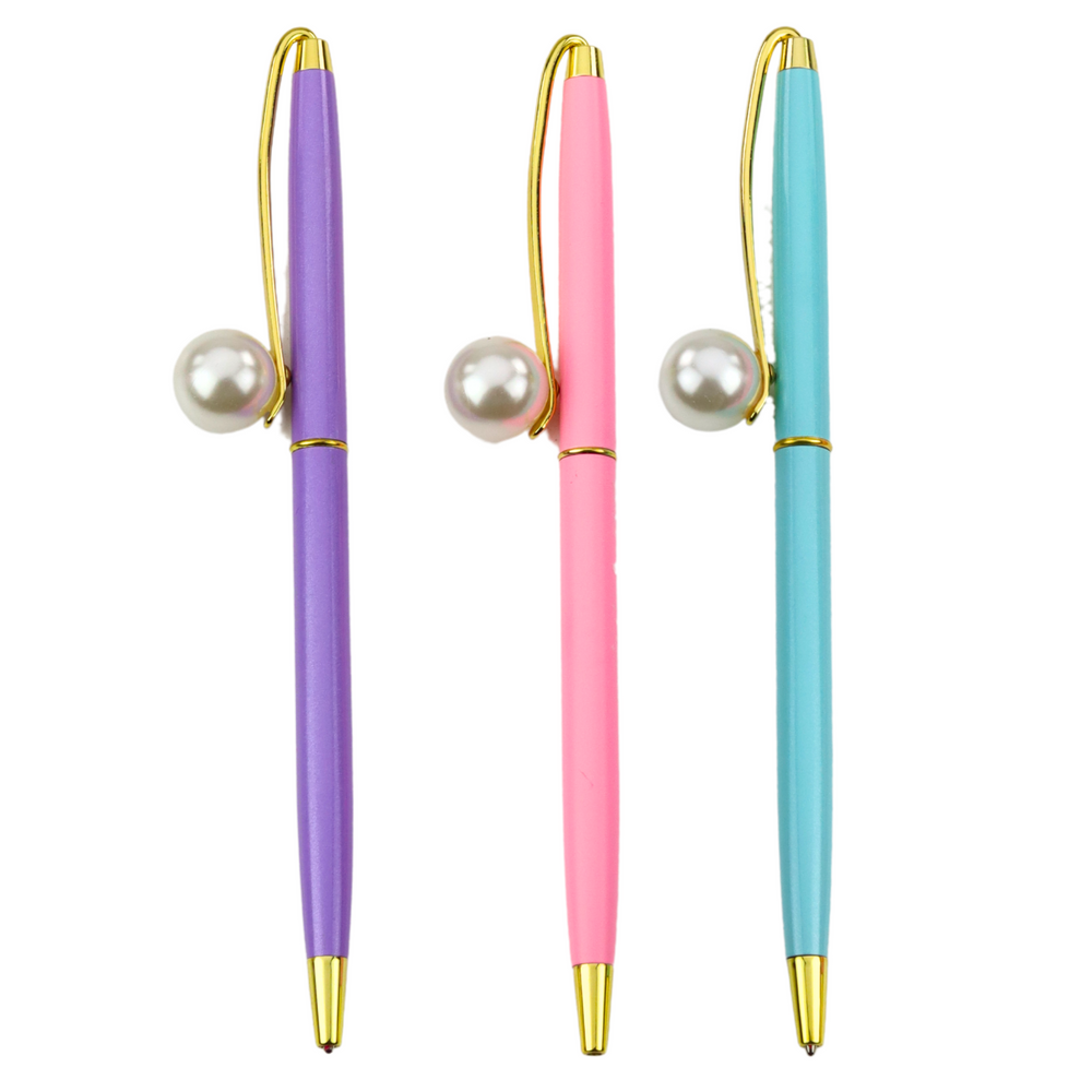 Metal Retractable Ballpoint Pen, Pearl Blue, 1.0mm Ink, Assorted Colors - Carlat