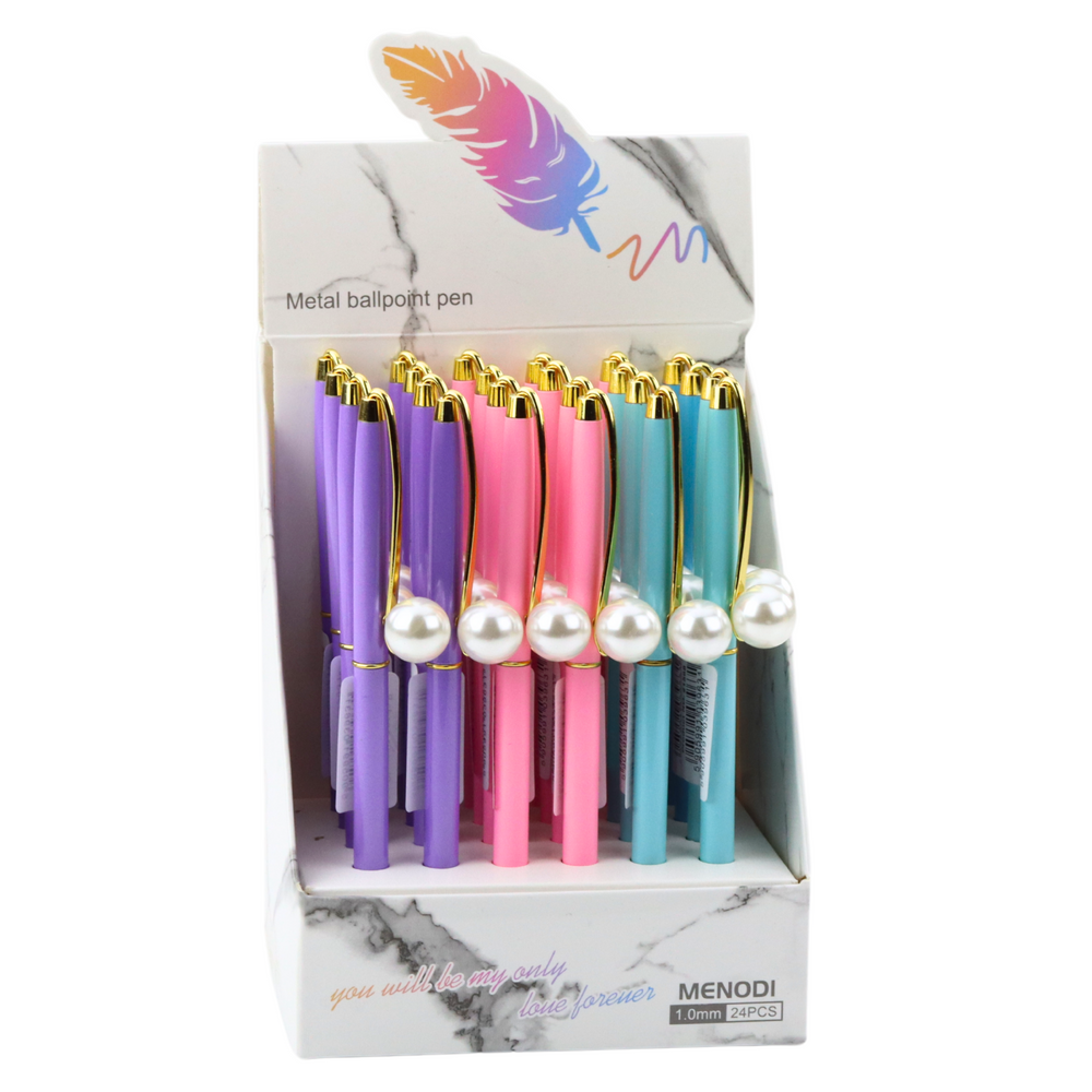 Metal Retractable Ballpoint Pen, Pearl Blue, 1.0mm Ink, Assorted Colors - Carlat