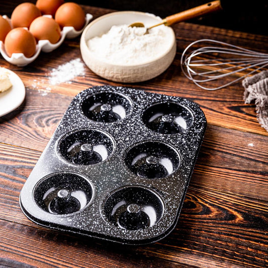 Metal muffin pan for 6 muffins, with nonstick coating, black, 26.5 x 17.5 cm, Klausberg, KB-7840 - Carlat
