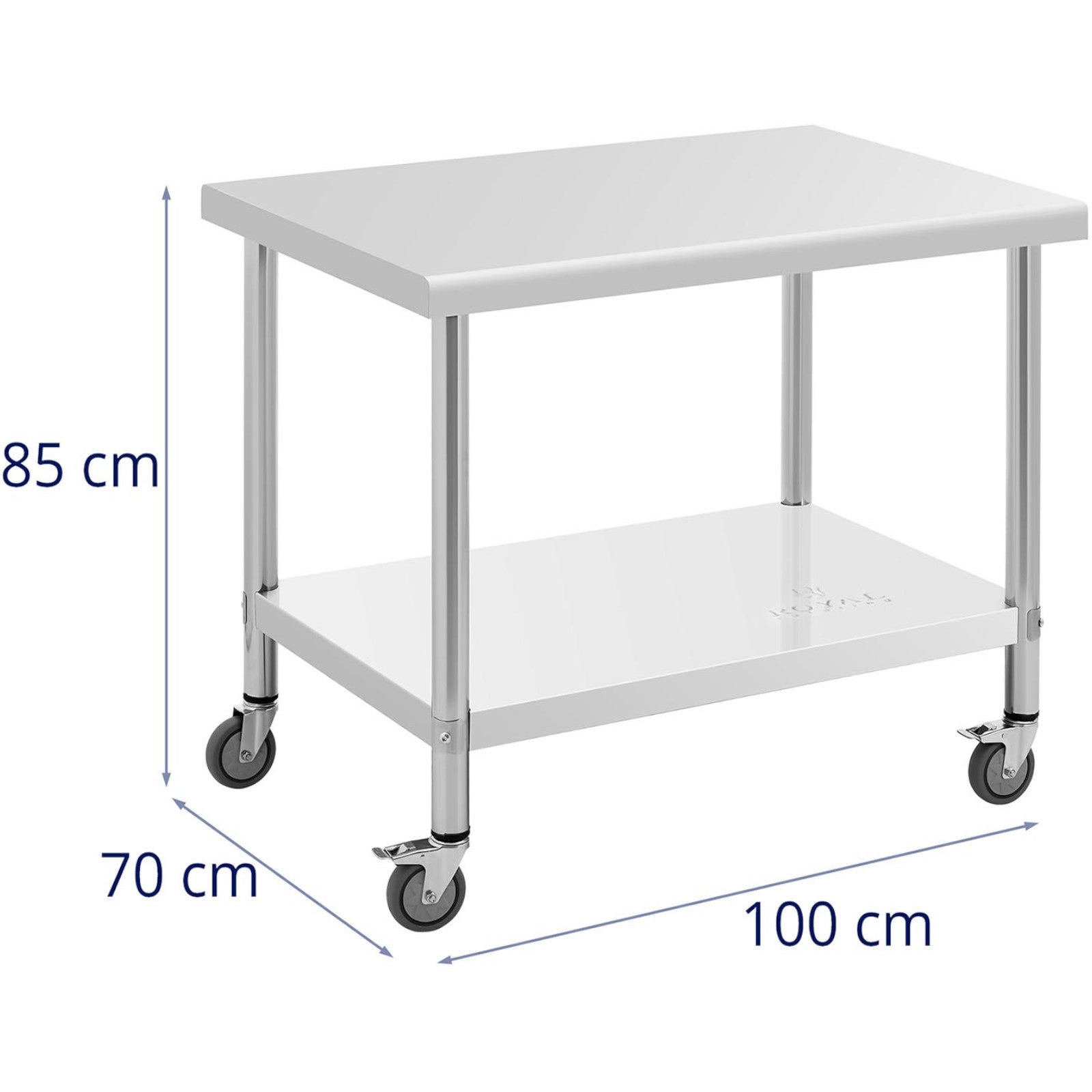 Metal table catering with wheels with shelf STAL 70 x 100 cm - Carlat