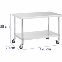 Metal table catering with wheels with shelf STAL 70 x 100 cm - Carlat