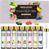Migcaput 8 x 10 ml Fruity Essential Oils Set, Essential Oils for Diffuser Humidifier Candles, 100% Natural Essential Oils Aroma Oil - Strawberry, Blueberry, Cherry, Coconut - Carlat