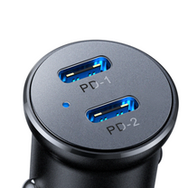 Mini car charger for cigarette lighter socket 30W 2x USB-C, metal, black - Carlat