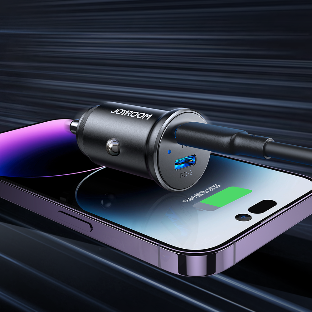 Mini car charger for cigarette lighter socket 30W 2x USB-C, metal, black - Carlat