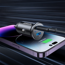 Mini car charger for cigarette lighter socket 30W 2x USB-C, metal, black - Carlat
