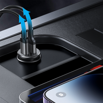 Mini car charger for cigarette lighter socket 30W 2x USB-C, metal, black - Carlat