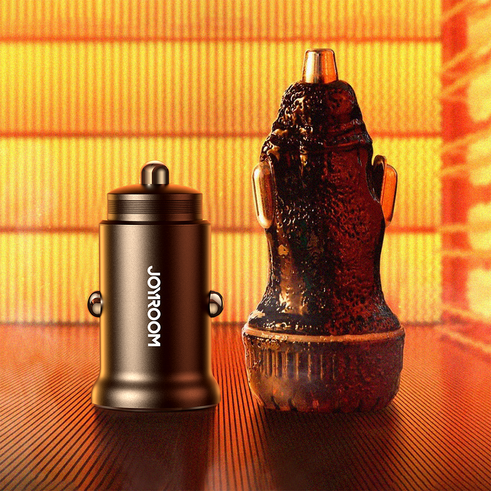 Mini car charger for cigarette lighter socket 30W 2x USB-C, metal, black - Carlat