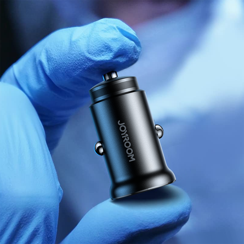Mini car charger for cigarette lighter socket 30W 2x USB-C, metal, black - Carlat
