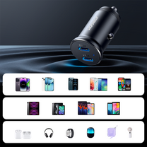 Mini car charger for cigarette lighter socket 30W 2x USB-C, metal, black - Carlat