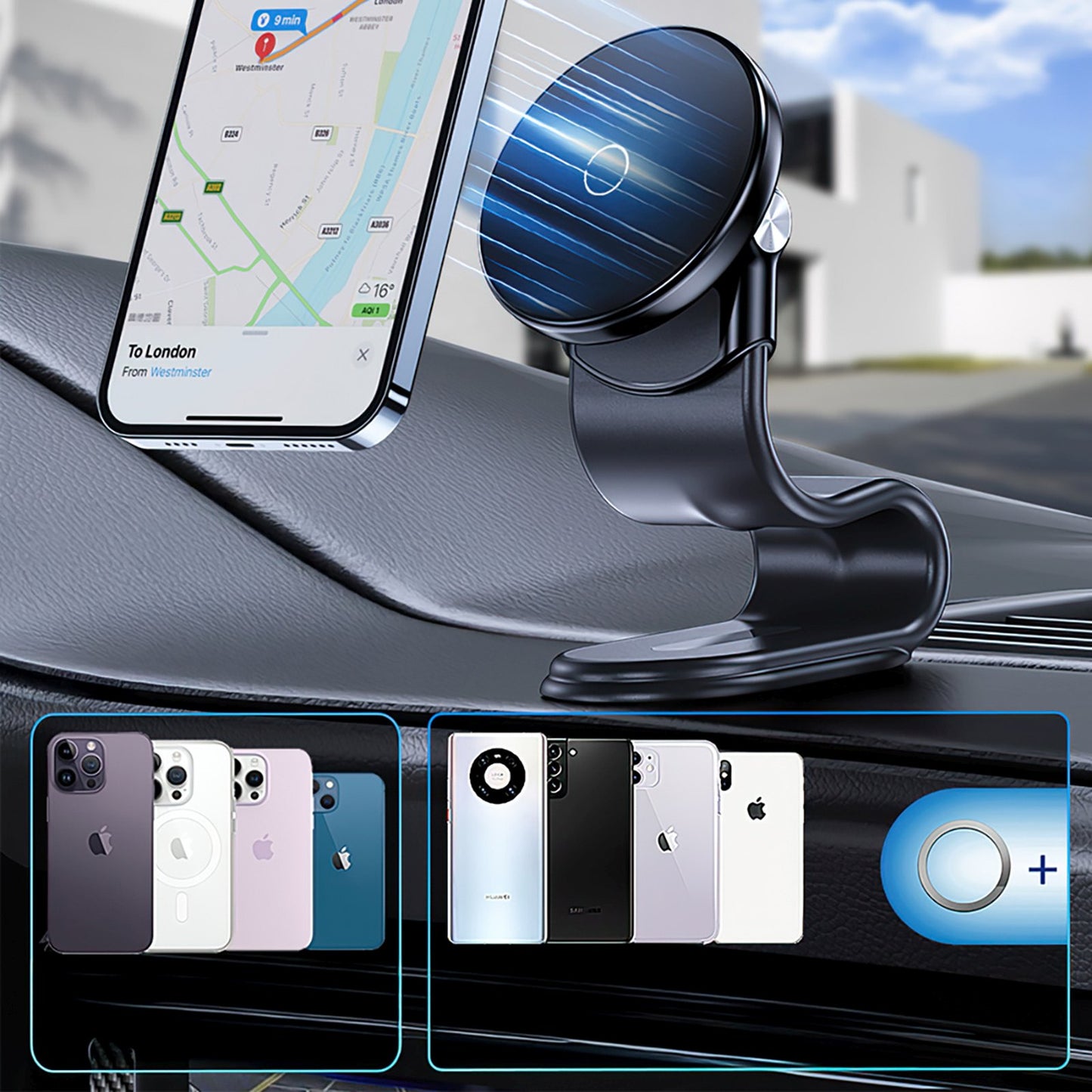 Mobile Phone Stands – Magnetic car holder with inductive phone - Carlat