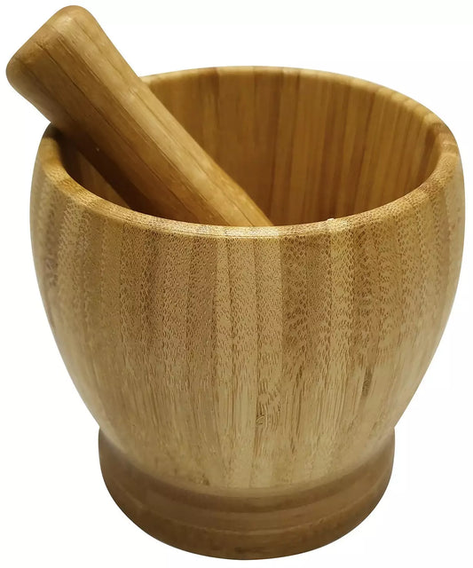 Mortar and pestle, bamboo set (2 pieces), 11.7 x 11.5 cm, Kinghoff - Carlat