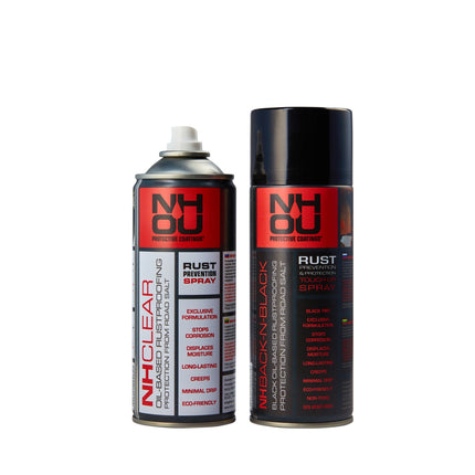 Two cans of NH80 Rust Preventive Spray on a white background