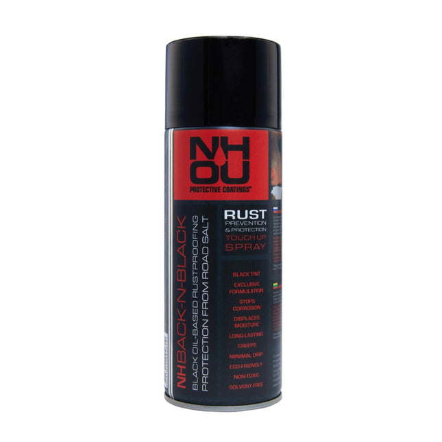 Spray can with black and red label on a white background