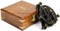 Nagina International 5" Triangular Beautiful Nautical Sundial Compass With Level Meter Encased In Genuine Rosewood Anchor Inlaid Case | Maritime Decor Gifts (Antique Brass) - Carlat
