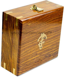 Nagina International 5" Triangular Beautiful Nautical Sundial Compass With Level Meter Encased In Genuine Rosewood Anchor Inlaid Case | Maritime Decor Gifts (Antique Brass) - Carlat