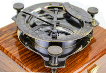 Nagina International 5" Triangular Beautiful Nautical Sundial Compass With Level Meter Encased In Genuine Rosewood Anchor Inlaid Case | Maritime Decor Gifts (Antique Brass) - Carlat