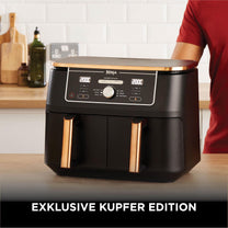 Ninja Foodi MAX Dual Zone Heißluftfritteuse, 9,5L Airfryer, 2 Fächer, mit Zange, Antihaftbeschichtung, spülmaschinenfeste Körbe, 6-in-1, Amazon Exklusiv, Kupfer/Schwarz, AF400EUCP - Carlat