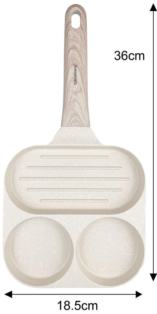 Nonstick frying pan, 3 sections, beige with a wood-look handle, 36x18.5x2.5 cm, Klausberg, KB-7818 - Carlat