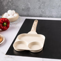 Nonstick frying pan, 3 sections, beige with a wood-look handle, 36x18.5x2.5 cm, Klausberg, KB-7818 - Carlat