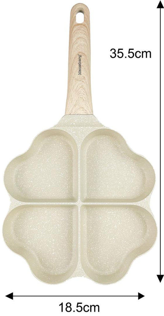 Nonstick frying pan, 4 heart-shaped sections, beige with a wood-look handle, 35.5 x 19.2 x 2.8 cm, Klausberg KB-7819 - Carlat