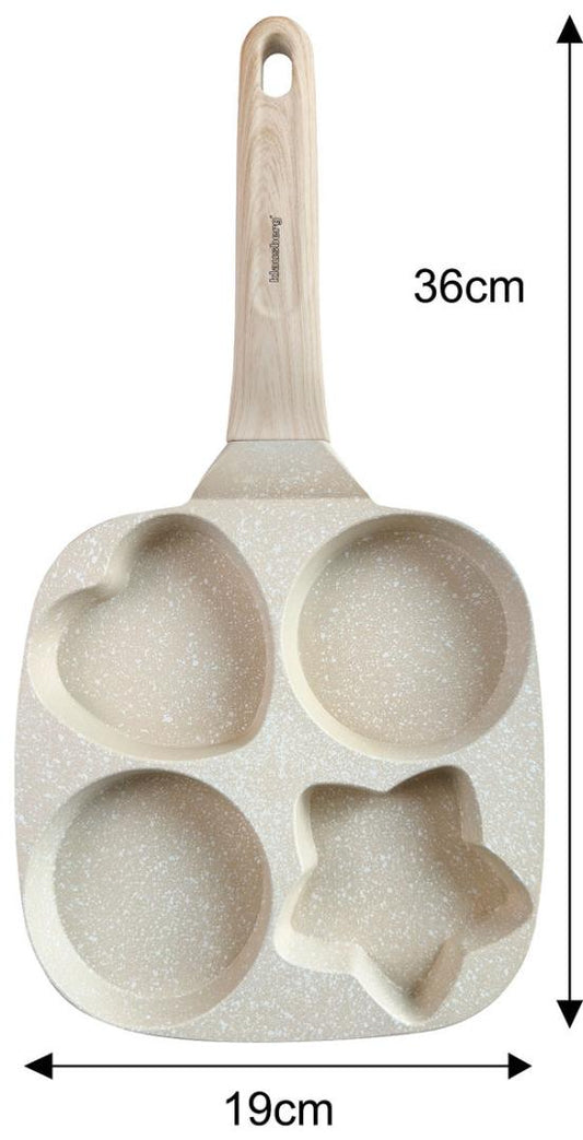 Nonstick frying pan, beige with a wood-look handle, 4 sections in various shapes, 36x19x2.3 cm, Klausberg, KB-7809 - Carlat