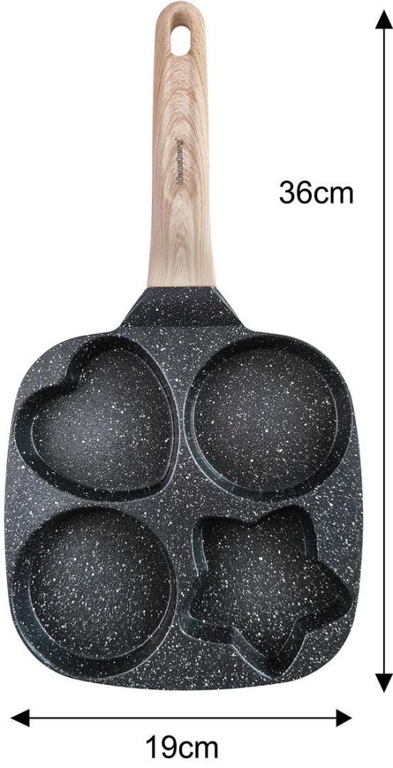 Nonstick frying pan, black with a wooden handle, 4 sections in different shapes, 36x19x2.3 cm, Klausberg, KB-7807 - Carlat
