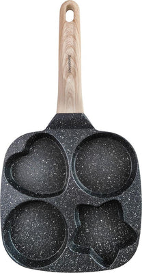 Nonstick frying pan, black with a wooden handle, 4 sections in different shapes, 36x19x2.3 cm, Klausberg, KB-7807 - Carlat