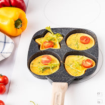 Nonstick frying pan, black with a wooden handle, 4 sections in different shapes, 36x19x2.3 cm, Klausberg, KB-7807 - Carlat