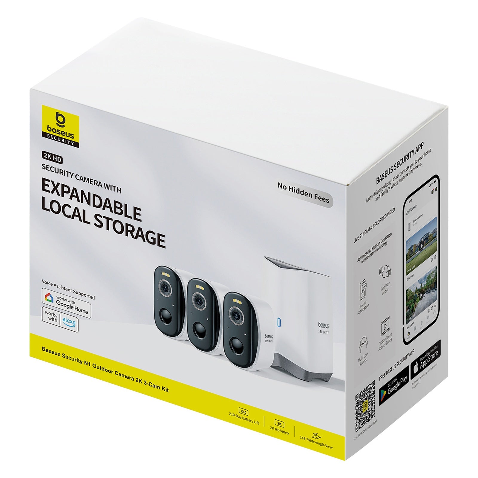 Outdoor surveillance kit 3 cameras base station 2K 16GB 7800mAh - white - Carlat