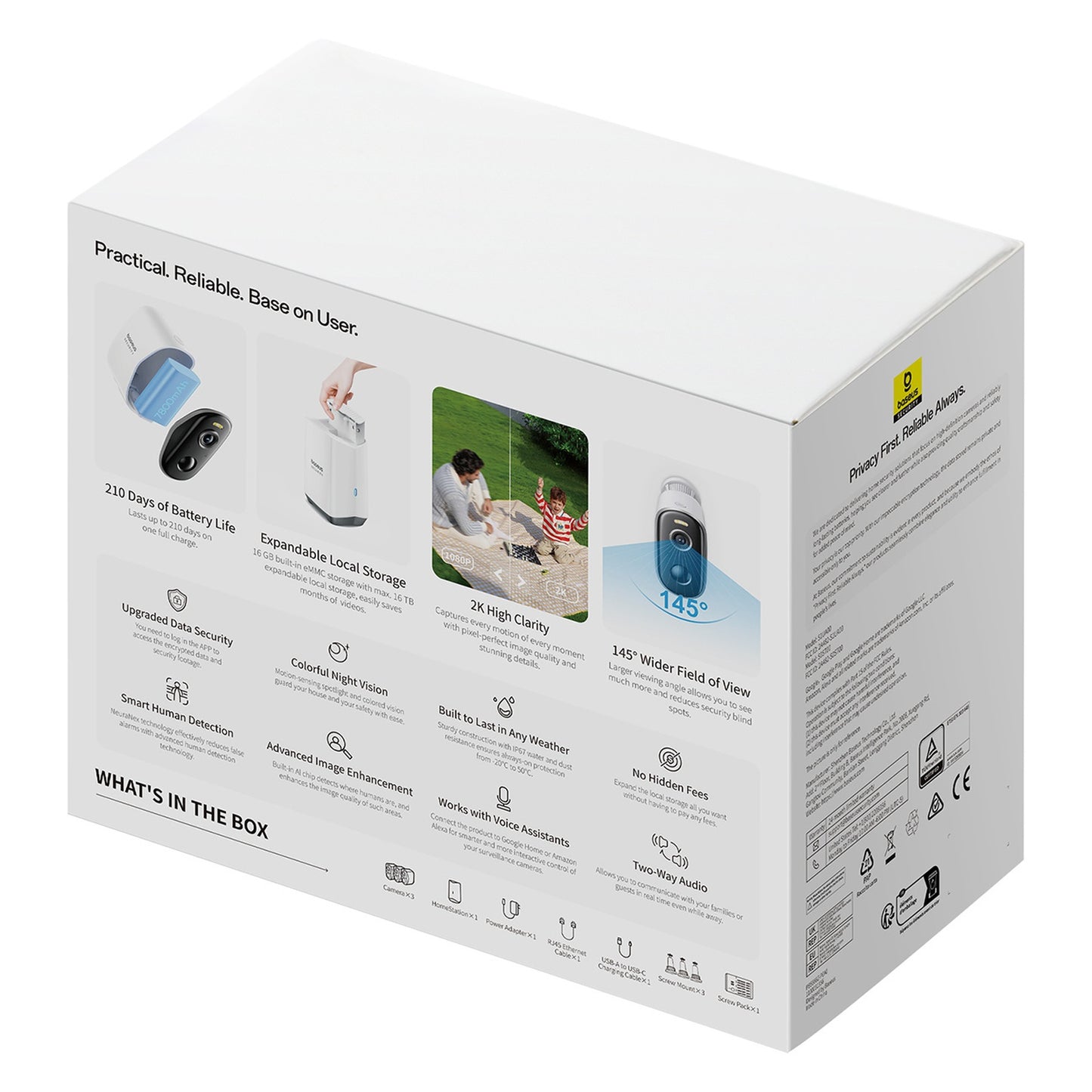 Outdoor surveillance kit 3 cameras base station 2K 16GB 7800mAh - white - Carlat