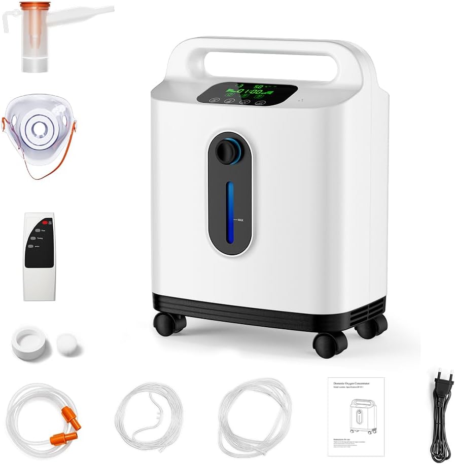 Oxygen Concentrator, 93% ± 3% Oxygen Concentration 1-8L Adjustable with Roller Handle Movement (German Instructions) - Carlat