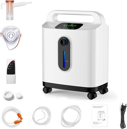Oxygen Concentrator, 93% ± 3% Oxygen Concentration 1-8L Adjustable with Roller Handle Movement (German Instructions) - Carlat
