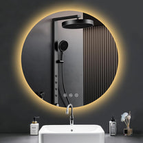 PESENXAN Bathroom Mirror with Lighting, 80 cm, LED Bathroom Mirror with Light, Anti-Fog, 3 Light Colours, Dimmable, Touch Switch, Memory Function, Round Energy Saving Bathroom Mirror - Carlat