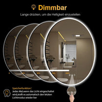 PESENXAN Bathroom Mirror with Lighting, 80 cm, LED Bathroom Mirror with Light, Anti-Fog, 3 Light Colours, Dimmable, Touch Switch, Memory Function, Round Energy Saving Bathroom Mirror - Carlat