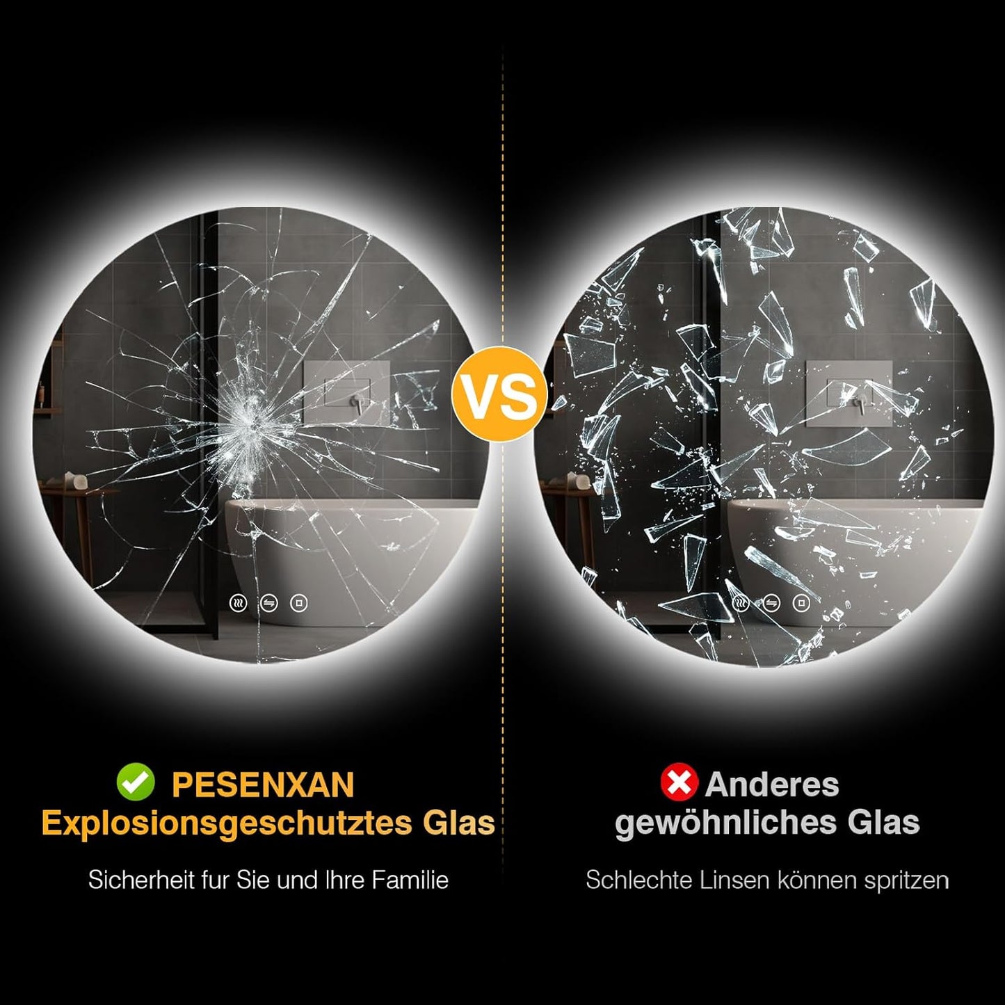 PESENXAN Bathroom Mirror with Lighting, 80 cm, LED Bathroom Mirror with Light, Anti-Fog, 3 Light Colours, Dimmable, Touch Switch, Memory Function, Round Energy Saving Bathroom Mirror - Carlat
