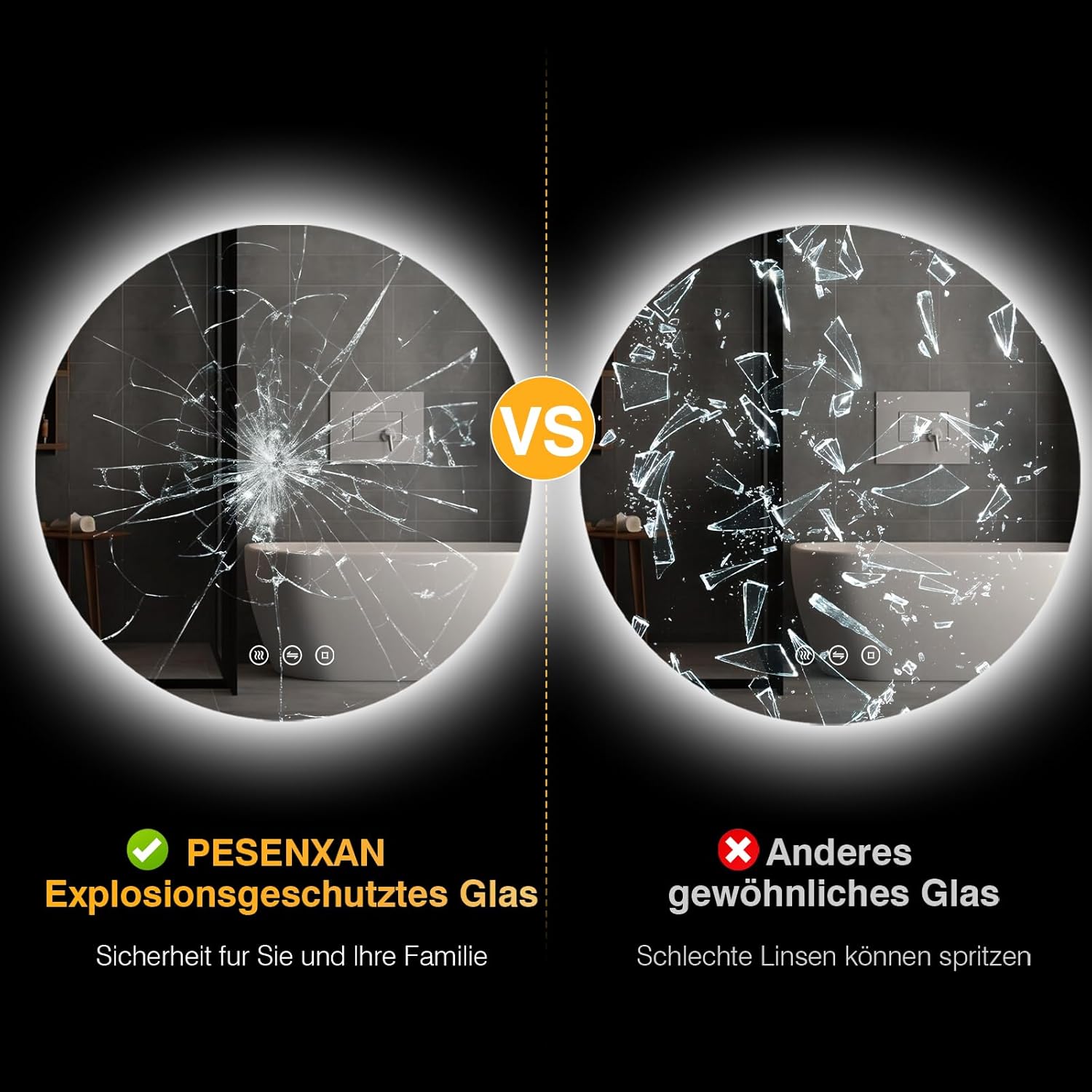 PESENXAN Bathroom Mirror with Lighting, 80 cm, LED Bathroom Mirror with Light, Anti-Fog, 3 Light Colours, Dimmable, Touch Switch, Memory Function, Round Energy Saving Bathroom Mirror - Carlat