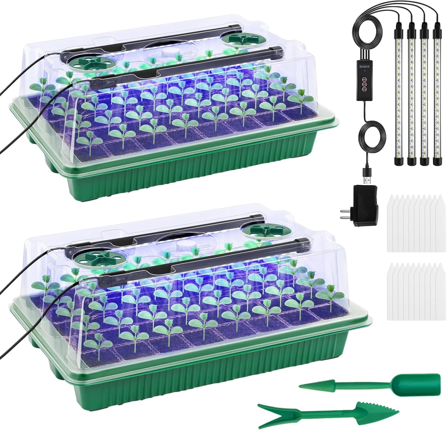 Pack of 2 Indoor Greenhouse Propagator with Plant Lamp, 80 Cell Greenhouse Propagation Set with Timing Controller, Adjustable Brightness, for Plant Growth and Seed Germination - Carlat