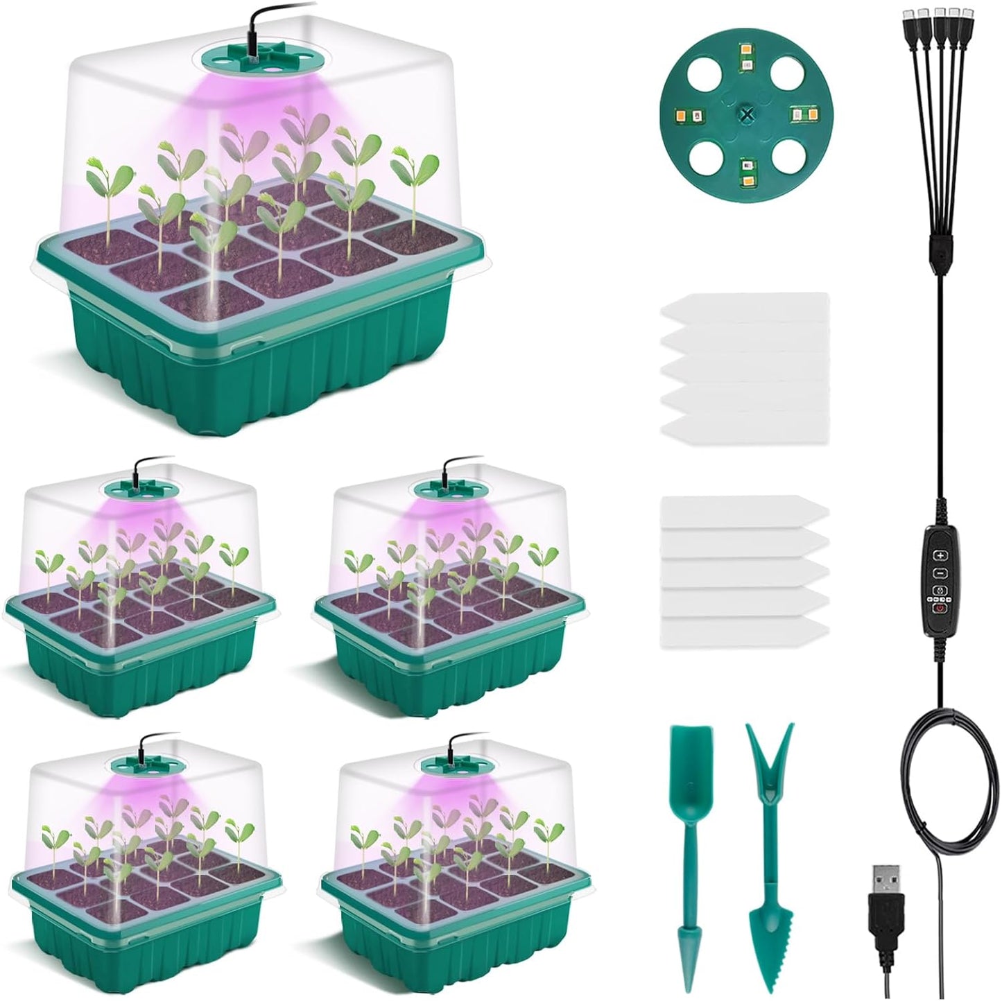 Pack of 2 Indoor Greenhouse Propagator with Plant Lamp, 80 Cell Greenhouse Propagation Set with Timing Controller, Adjustable Brightness, for Plant Growth and Seed Germination - Carlat