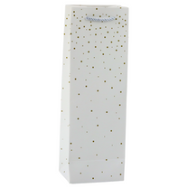 Paper Gift Bag for One Bottle of Wine, Gold Dots, 35 x 12 x 9 cm - Carlat