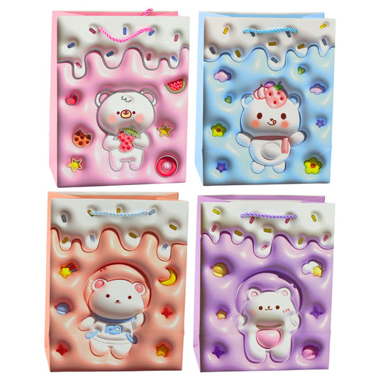 Paper Gift Bag with Teddy Bear, Pastel Colors, 23 x 18 x 10.5 cm - Carlat