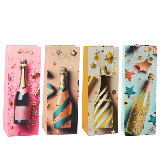 Pastel-Colored Paper Gift Bag for a Bottle of Champagne, 35 x 12 x 9 cm - Carlat