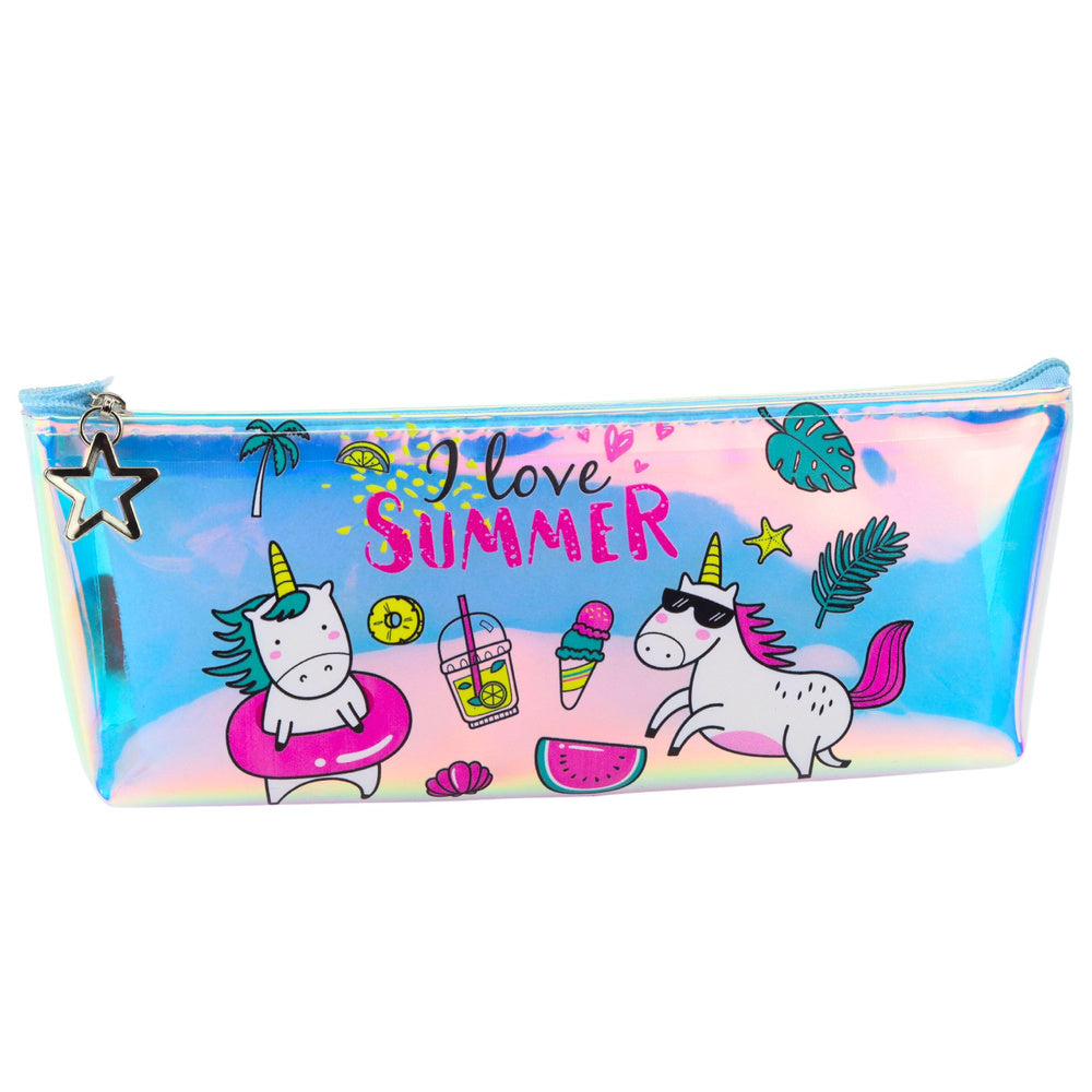 Pencil cases – Girls' Holographic Summer-Themed Unicorn Pencil Case, 20x8 cm - Carlat