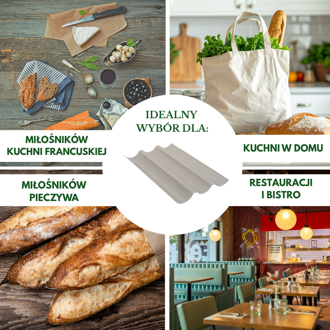 Perforated baguette pan, 3 grooves, carbon steel, nonstick coating, beige, 38×24.5 cm, Kinghoff, KH-1970 - Carlat