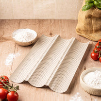 Perforated baguette pan, 3 grooves, carbon steel, nonstick coating, beige, 38×24.5 cm, Kinghoff, KH-1970 - Carlat